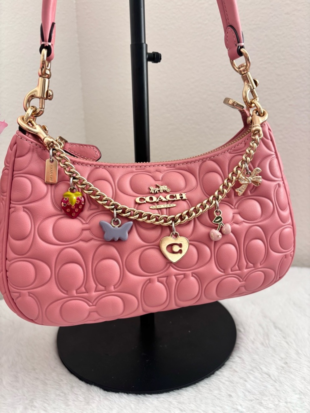 Coach Motif Extension Swagger Chain With Cherry Strawberry Bow Heart Charms